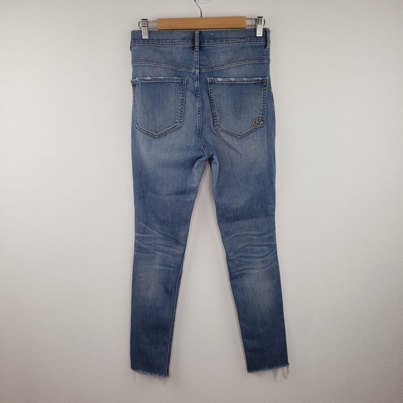 Express Distressed Ankle Jeans Women's 8R Medium Blue Super High Rise Stretch - Picture 5 of 9